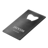 ブラックメタルモダンシンプルパーソナライズされた クレジットカード栓抜き (正面アングル)