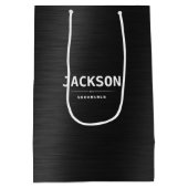 ブラックメタルモダンシンプルパーソナライズされた  ミディアムペーパーバッグ (裏面)