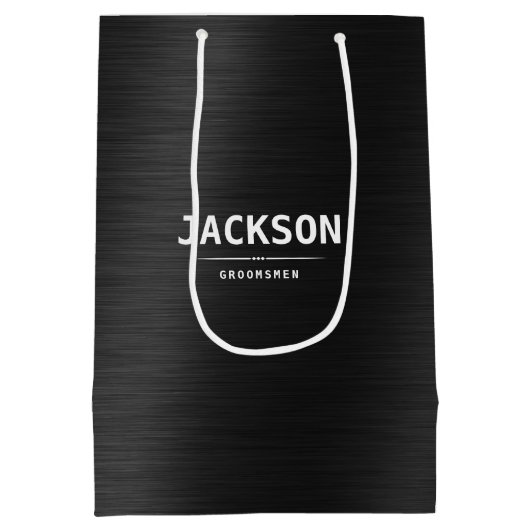 ブラックメタルモダンシンプルパーソナライズされた  ミディアムペーパーバッグ (裏面)