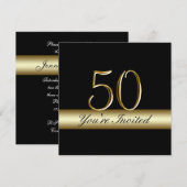 ブラックメタル金ゴールドプリント50番目の誕生日招待状 招待状 (正面/裏面)