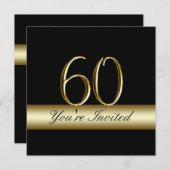 ブラックメタル金ゴールドプリント60番目の誕生日招待状 招待状 (正面/裏面)