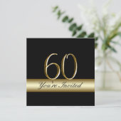 ブラックメタル金ゴールドプリント60番目の誕生日招待状 招待状 (スタンド正面)