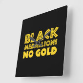 ブラックメダリオンズ金ゴールド スクエア壁時計 (傾斜)
