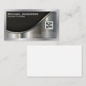 ブラックメッシュとメタリック銀 | QRコード 名刺 (正面/裏面)