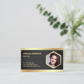 ブラックメッシュゴールド実在フォイルエステートフォト不動産仲介業者 名刺 (スタンド正面)