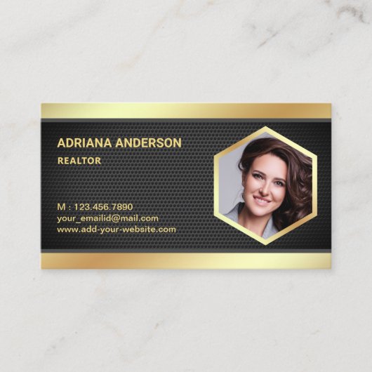 ブラックメッシュゴールド実在フォイルエステートフォト不動産仲介業者 名刺 (正面)