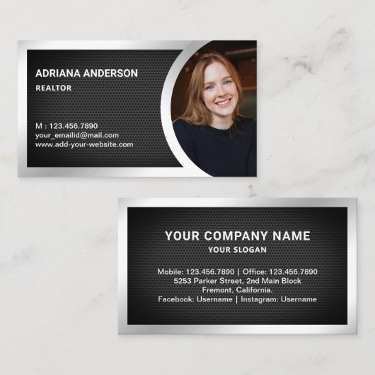 ブラックメッシュシルバーフォイ実在ルエステートフォト不動産仲介業者 名刺 (正面/裏面)