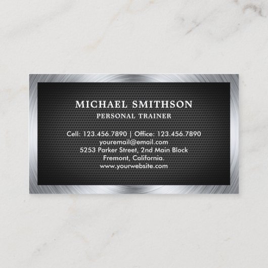 ブラックメッシュスチールバーベルフィットネスパーソナルトレーナー 名刺 (裏面)