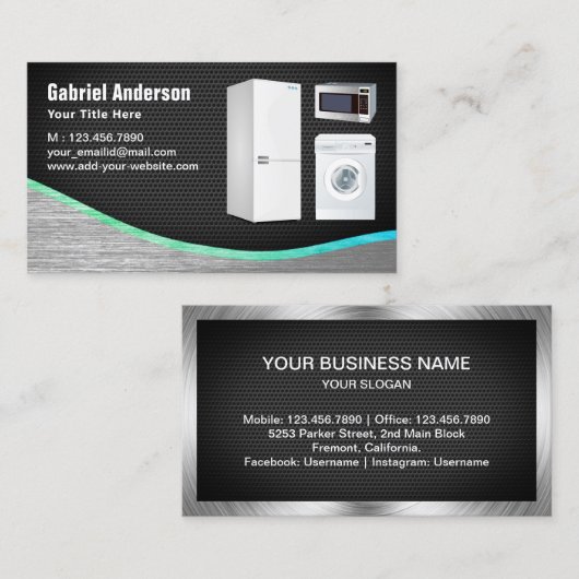 ブラックメッシュスチール家電製品修理 名刺 (正面/裏面)