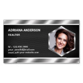 ブラックメッシュメタリック不動産写真エージェント マグネット名刺 (正面)