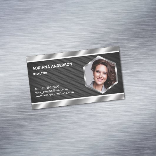 ブラックメッシュメタリック不動産写真エージェント マグネット名刺 (インサイチュ)