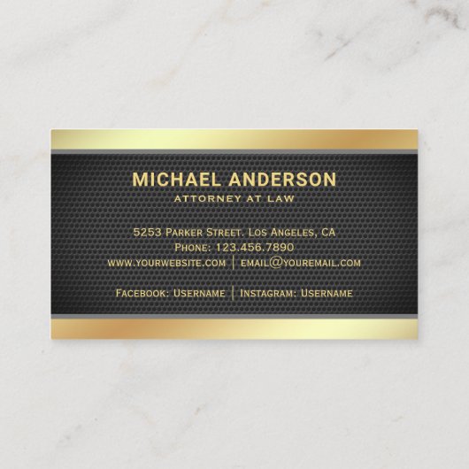 ブラックメッシュ金ゴールドジャスティススケール弁護士弁護士 名刺 (裏面)