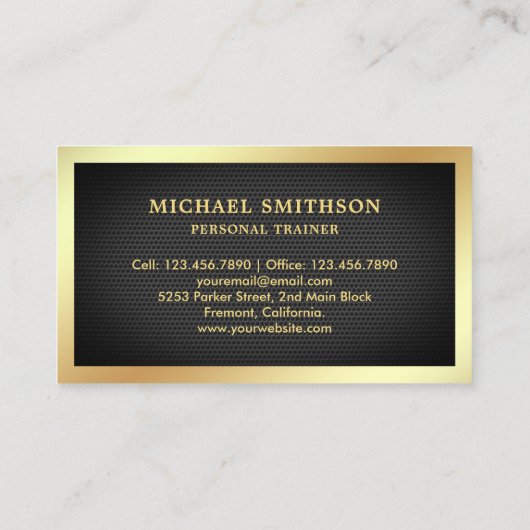 ブラックメッシュ金ゴールドダンベルフィットネスパーソナルトレーナー 名刺 (裏面)