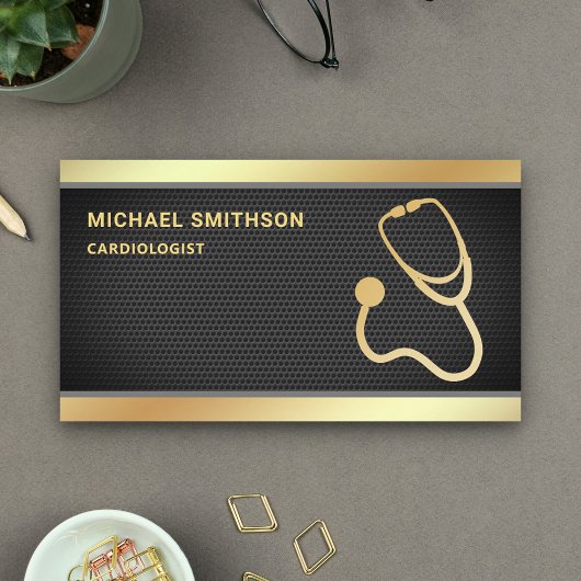ブラックメッシュ金ゴールド聴診器プロフェッショナル 名刺