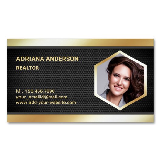 ブラックメッシュ金箔エステー実在トフォト不動産仲介業者 マグネット名刺 (正面)