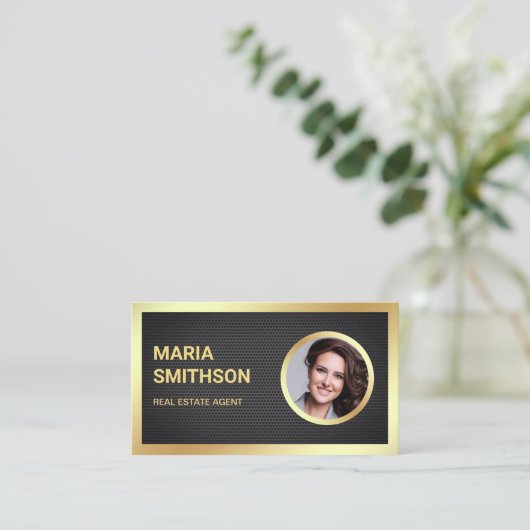 ブラックメッシュ金箔フォトエステ実在ートエージェント 名刺 (スタンド正面)