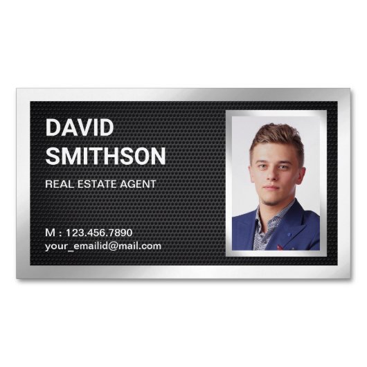 ブラックメッシュ銀箔エステート実在不動産仲介業者写真 マグネット名刺 (正面)