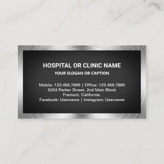 ブラックメッシュ鋼製歯科クリニック歯科医 名刺 (裏面)