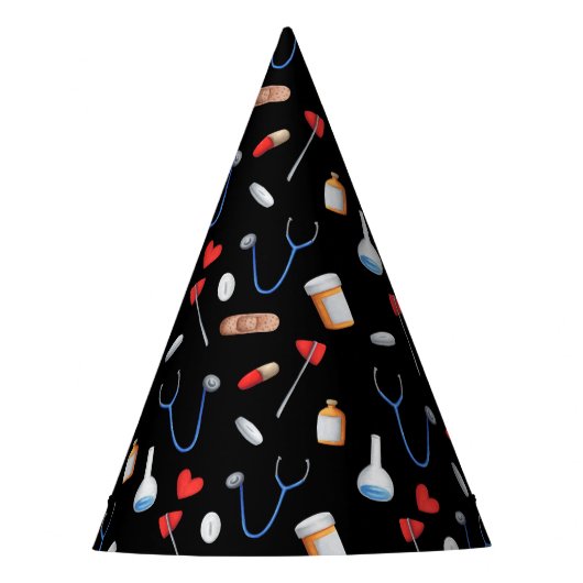 ブラックメディカルドクターナース卒業紙 パーティーハット (正面)