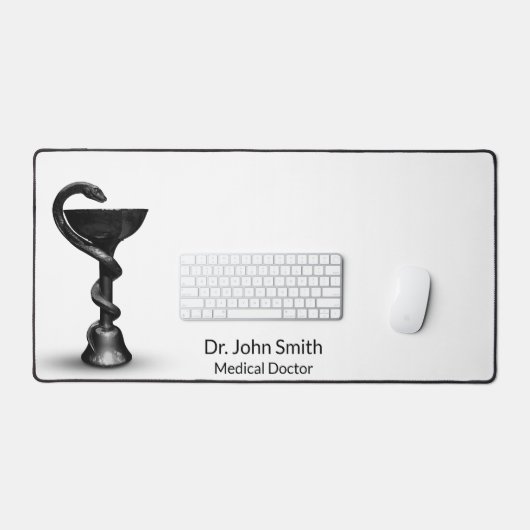 ブラックメディカルボウルスネーク衛生ホワイトカドゥセウス デスクマット (キーボード&マウス)