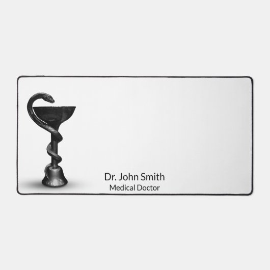 ブラックメディカルボウルスネーク衛生ホワイトカドゥセウス デスクマット (正面)