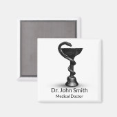 ブラックメディカルボウルスネーク衛生ホワイトカドゥセウス マグネット (正面/裏面)