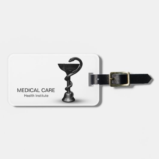 ブラックメディカルボウル衛生方白蛇カドゥセウス ラゲッジタグ (正面横)