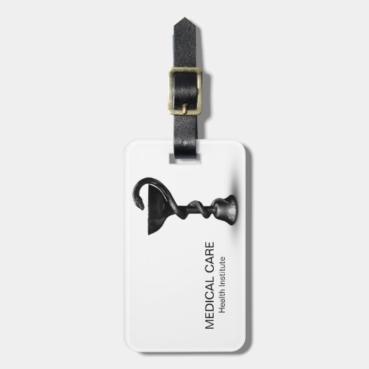 ブラックメディカルボウル衛生方白蛇カドゥセウス ラゲッジタグ (正面縦)