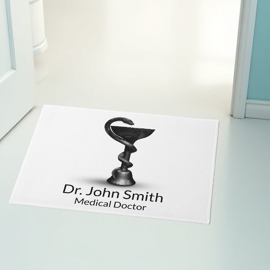 ブラックメディカルボウル衛生方蛇ホワイトカドゥセウス ドアマット