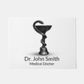 ブラックメディカルボウル衛生方蛇ホワイトカドゥセウス ドアマット (正面)