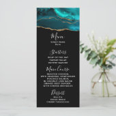ブラックメニュモダンー上のティール（緑がかった色）アゲート&金ゴールドリボン 招待状 (スタンド正面)