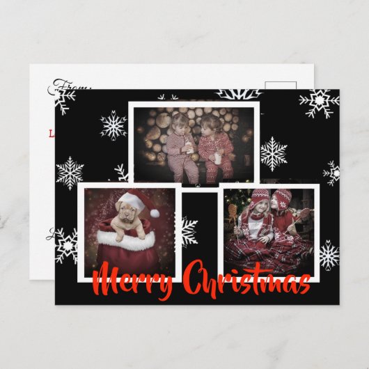 ブラックメリークリスマススノーフレークパーソナライズされた写真 ポストカード (正面/裏面)