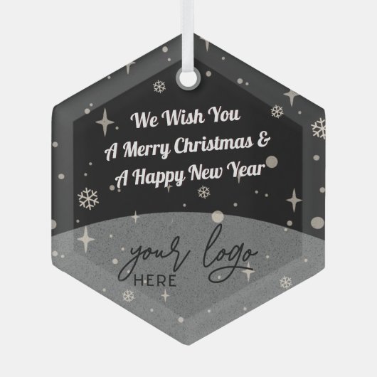 ブラックメリークリスマスビジネスロゴシンプルデコル ガラスオーナメント (正面)