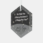 ブラックメリークリスマスビジネスロゴシンプルデコル ガラスオーナメント (正面左)