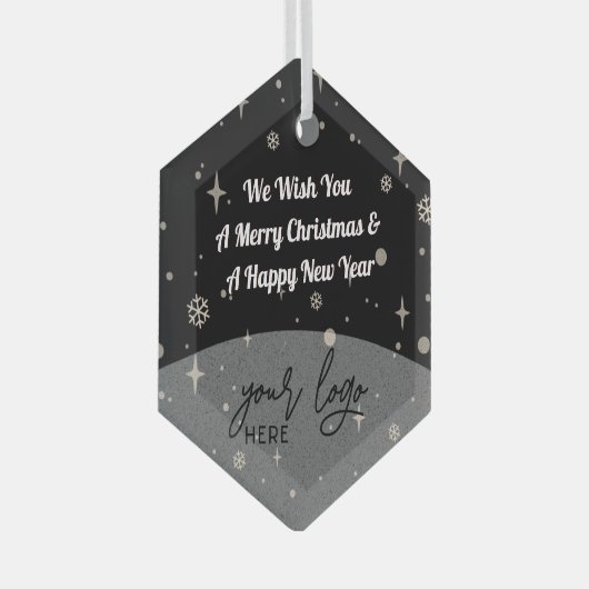 ブラックメリークリスマスビジネスロゴシンプルデコル ガラスオーナメント (正面右)