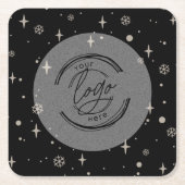 ブラックメリークリスマスビジネスロゴスノーフレーク スクエアペーパーコースター (正面)