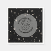 ブラックメリークリスマスビジネスロゴスノーフレーク スタンダードカクテルナプキン (正面)