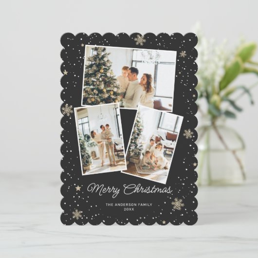 ブラックメリークリスマスフォトコラージュカード シーズンカード (スタンド正面)