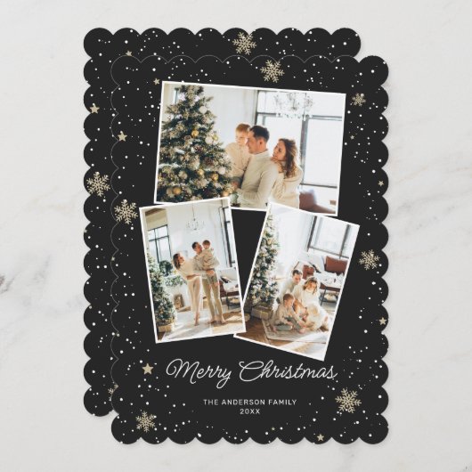 ブラックメリークリスマスフォトコラージュカード シーズンカード (正面/裏面)