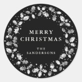 ブラックメリークリスマスホリーリース ラウンドシール (正面)