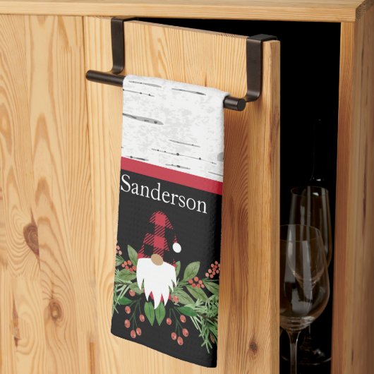 ブラックメリークリスマスレッドバッファロープレイド格言 キッチンタオル (三つ折り)