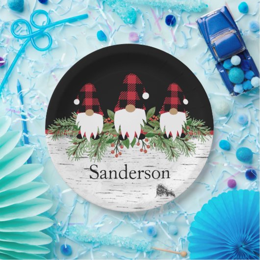 ブラックメリークリスマスレッドバッファロープレイド格言 ペーパープレート (パーティー)