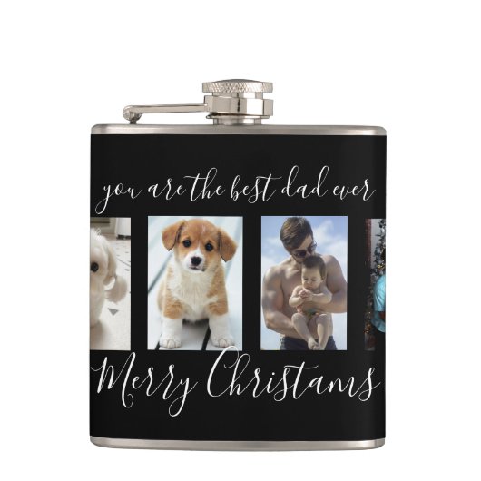 ブラックメリークリスマス最高のパパエバーフォトコラージュ フラスク (正面)
