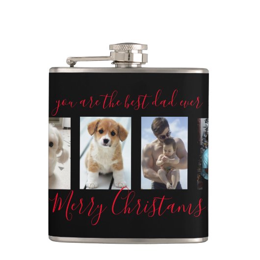 ブラックメリークリスマス最高のパパエバーフォトコラージュ フラスク (正面)