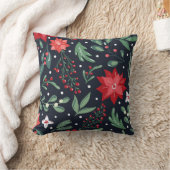ブラックメリーフローラホリデークリスマス クッション (ブランケット)