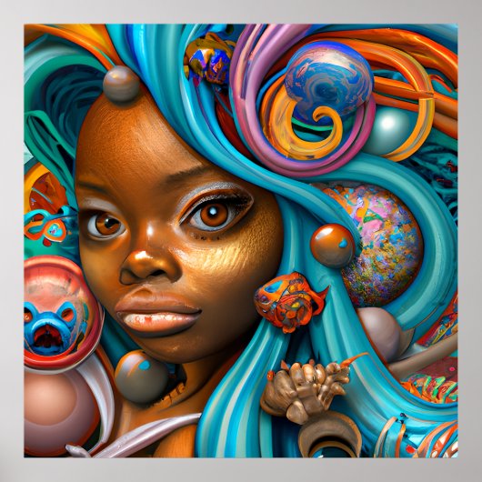 ブラックメルメイドメラニンマーメイド海シーフィッシュおもしろい ポスター (正面)