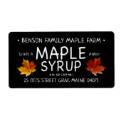 ブラックメープルシロップのラベルオレンジ色の砂糖メープルリーフ ラベル (正面)