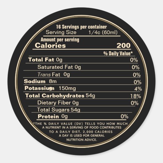 ブラックメープルシロップ大栄養事実ラベル2021 ラウンドシール (正面)