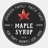 ブラックメープルシロップ水彩メープルボトルラベル ラウンドシール (正面)