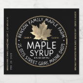 ブラックメープルシロップ金ゴールドシュガーメープルリーフ リキュールボトルラベル (シングルラベル)